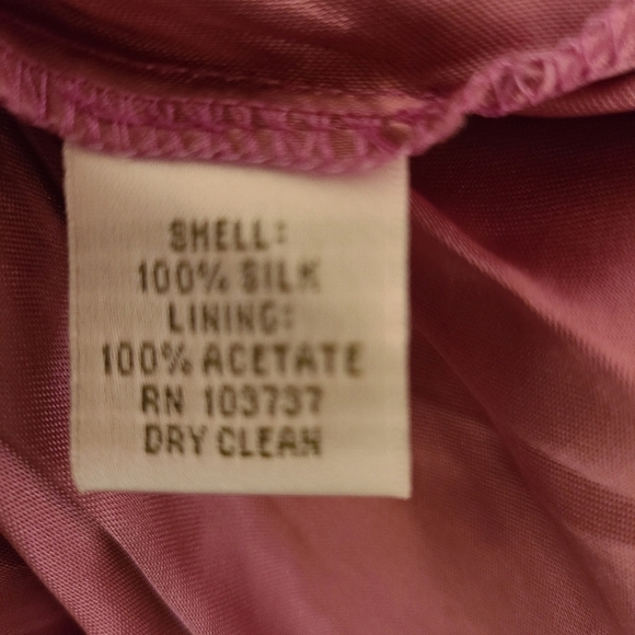 Donna Morgan 100% Silk dress violet beaded pink crepe rushed fit flare - Picture 6 of 6